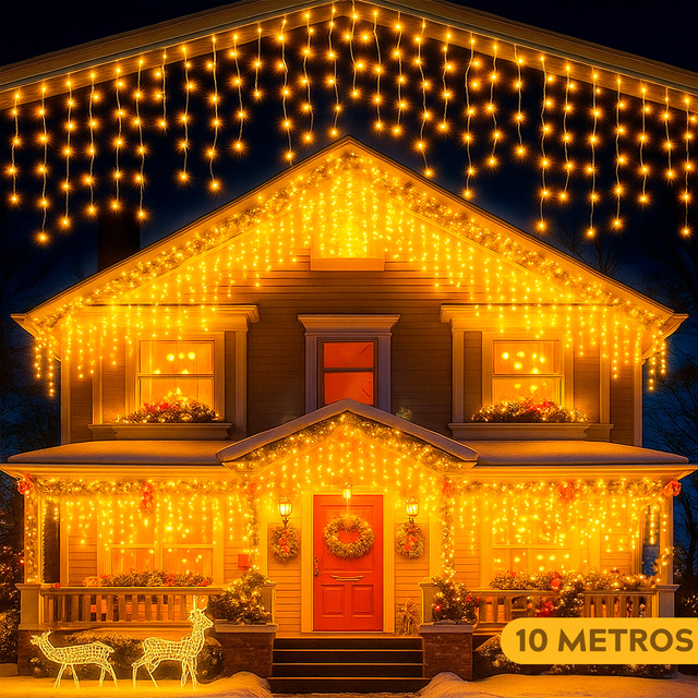 Cascata Natal Luz Fixa 400 Leds 10 Metros Branco Quente Extensível A Prova D'agua Brielli ... Cascata Natal Luz Fixa 400 Leds 10 Metros Branco Quente Extensível A Prova D'agua Brielli ...