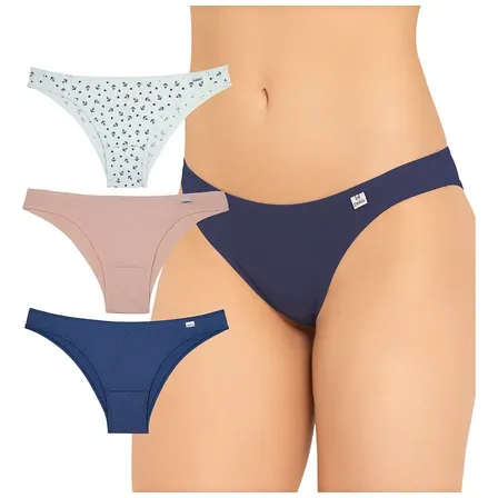Kit 3 Calcinhas Tanga Delrio Feminino 52509k80 Branco Navy   Pessego  Marinho Liso / Estampado M
