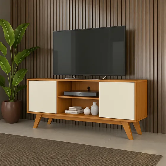 Rack Turim 2 Portas Tv Até 50 Pés Madeira Sala/quarto Dullar Cor Cedro/ Off
