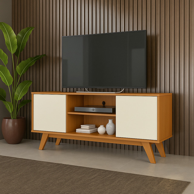 Rack Turim 2 Portas Tv Até 50 Pés Madeira Sala/quarto Dullar Cor Cedro/ Off Rack Turim 2 Portas Tv Até 50 Pés Madeira Sala/quarto Dullar Cor Cedro/ Off