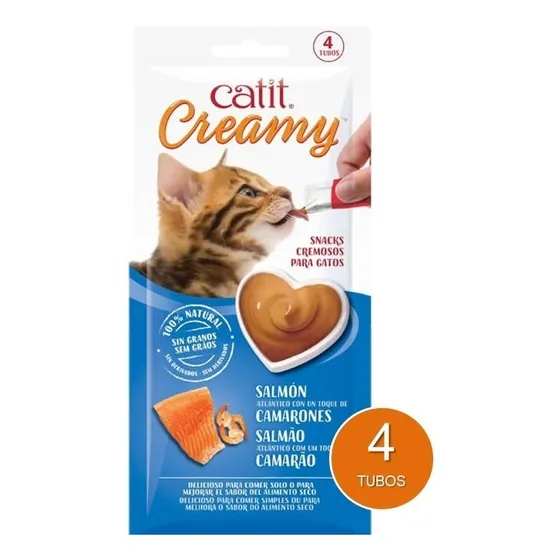 Snack Gato Catit Creamy Sabor Salmón Y Camarones 40gr. Np