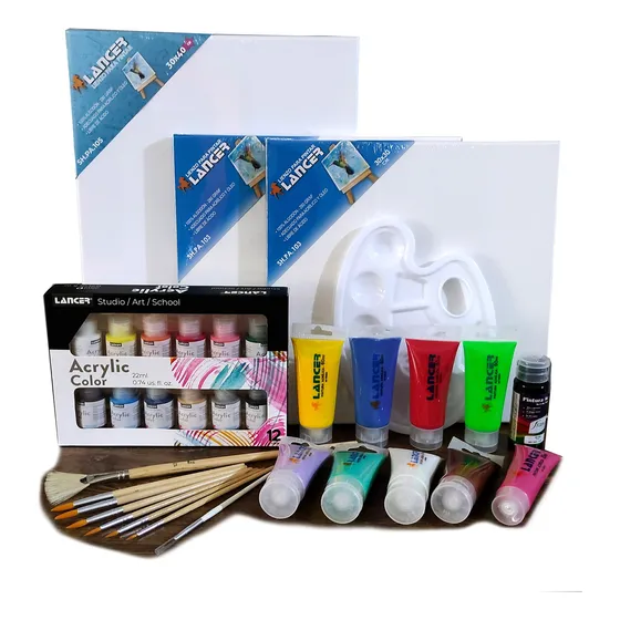 Kit De Lienzos, Pinturas Acrílicas, Pinceles Y Paleta