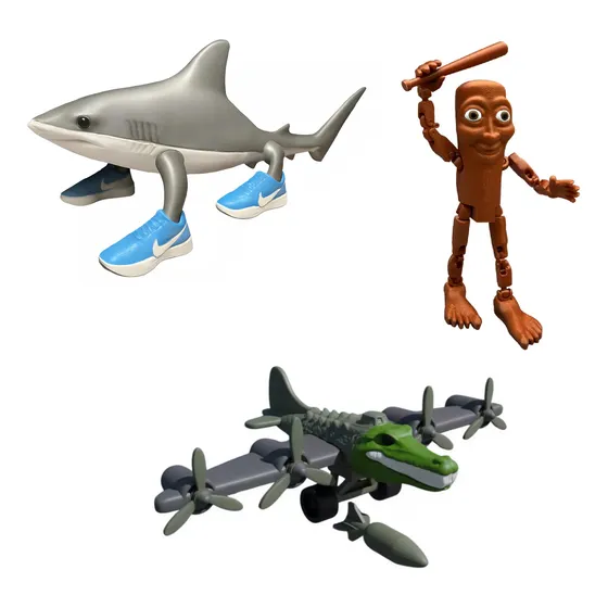Muñeco X3 Meme Tung Tung Sahur + Bombardiro + Tralalero - 3d