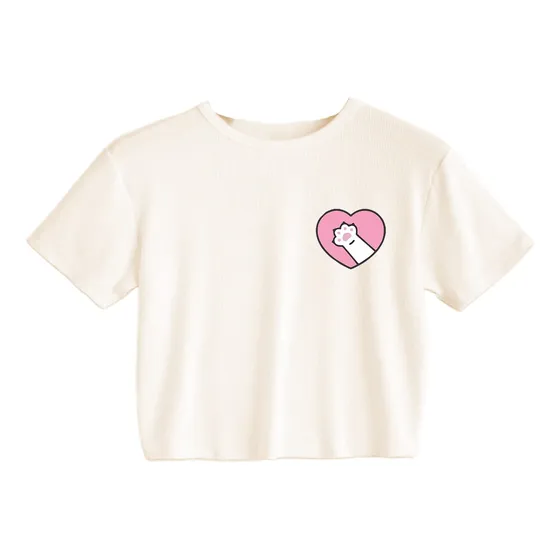 Crop Top Natural  - Patita De Gato - Garrita Kawaii
