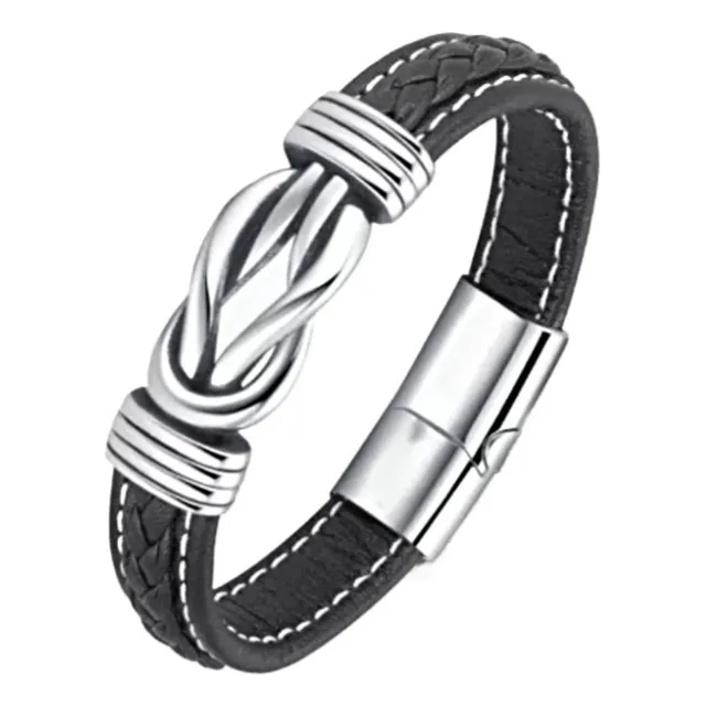 Pulsera De Moda De Cuero Metálico Para Hombres 21cm