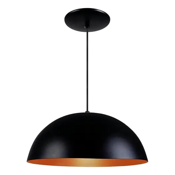 Pendente Meia Lua Luminária Decoração Preto Com Cobre 40cm