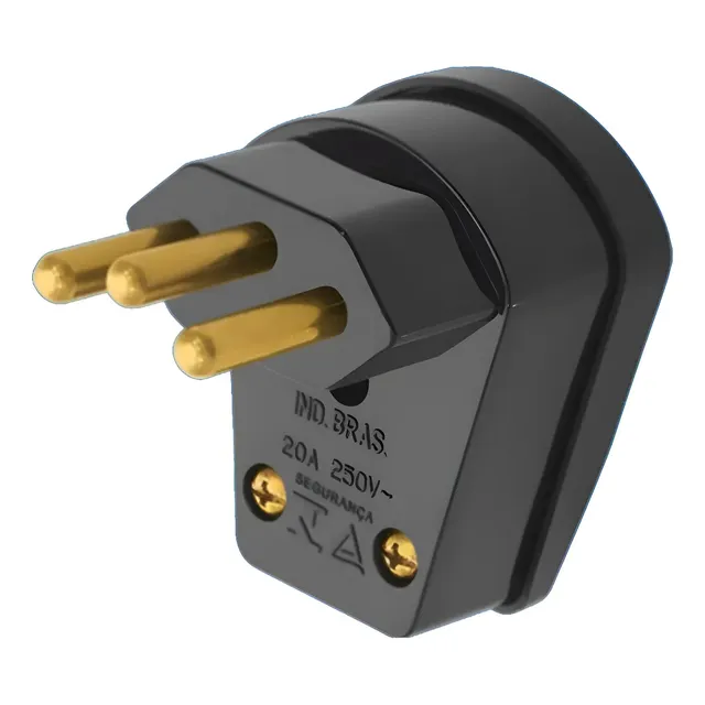 Plug Pino Maciço Macho 90 Gr 2p+t 20a Fame Preto Prensa Cabo 127/220v