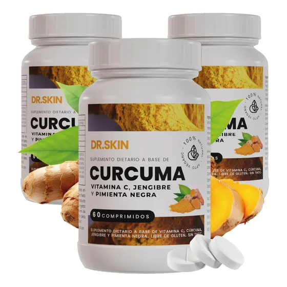 Cúrcuma + Jengibre + Pimienta Negra - Dr Skin - 180 Comps