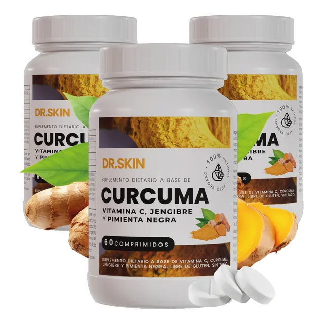 Cúrcuma + Jengibre + Pimienta Negra - Dr Skin - 180 Comps