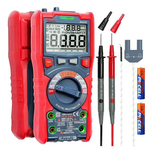 Astroai Multímetro Digital Profesional, 6000c Voltimetro Amperimetro, Medidor De Corriente Voltaje Dc, Resistencia, Tester Elect Continuidad, Voltimetro Digital, voltimetro digital tester electricidad