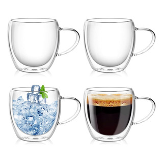 Pack 4 Tazas Doble Pared Vidrio 250ml Cafe Te Capuccino Pack 4 Tazas Doble Pared Vidrio 250ml Cafe Te Capuccino