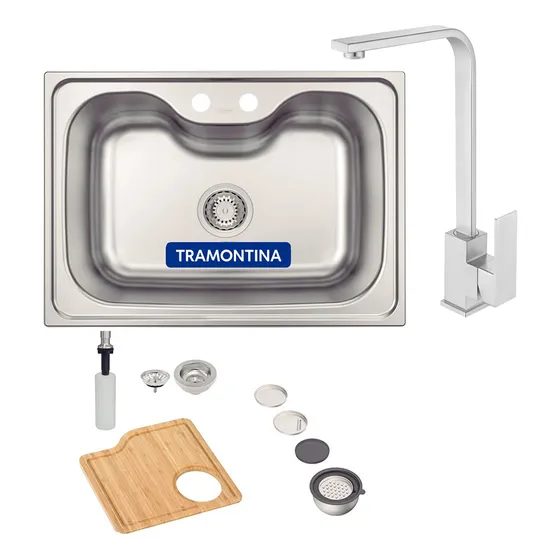 Pileta Bacha Tramontina De Acero Inoxidable Con Grifo