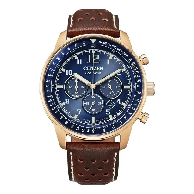 Reloj Citizen Eco Drive Crono Ca450318l Dorado Malla Cuero