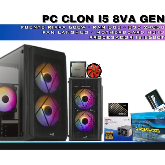 Computador Cpu I5 8va 8500 Ssd 240gb 8gb Ram 600w Equipo Tie