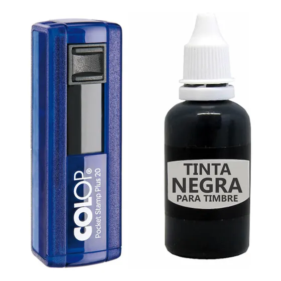 Pack Timbre Bolsillo Colop Pocket 20 Más Tinta 20 Cc