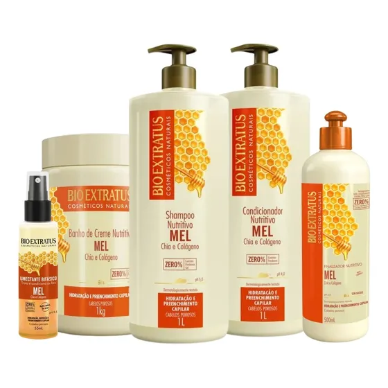 Kit Completo Mel Nutritivo Bio Extratus Cabelos Porosos 