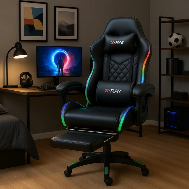 Cadeira Gamer E Escritório X-ray Fit Com Led Rgb Ergonômica Cor Preta Material Do Estofame...
