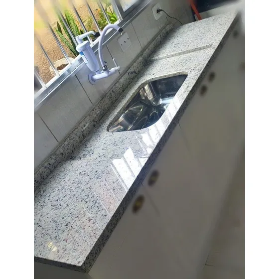 Pia Cozinha Granito Branco Dallas 1,80x0,60m Com Cuba Inox