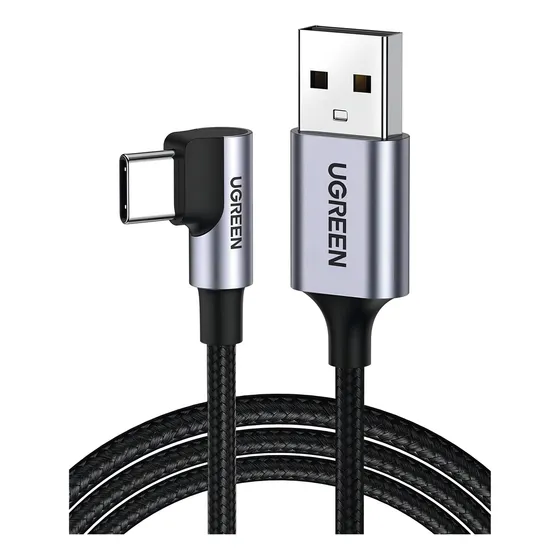 Cable Ugreen Usb-a A Usb-c 2 Metros Conector Con Ángulo Recto De 90° Carga Rápida De Hasta 60w 480 Mbps Pd3.0 Qc /3.0/2.0 Fpc Afc Protección Integradacaja De Aluminio Nylon Trenzado