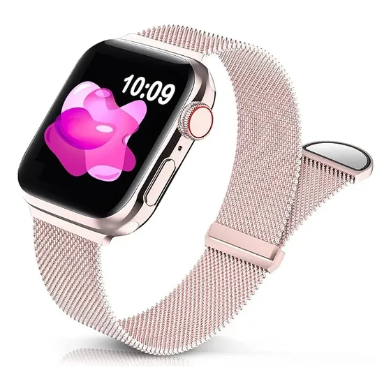 Correa Metálica Magnética Para Apple Watch Rosado 42/44/45