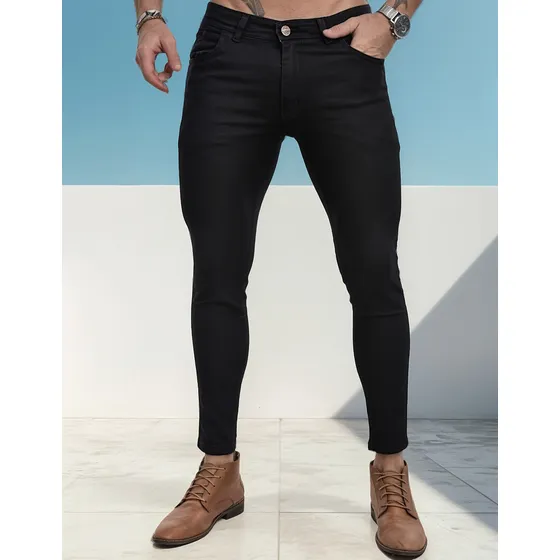 Jean Hombre Elastizado Slim Fit Chupin Cropped Gris Premium