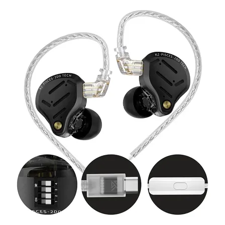 Audífonos In Ear Kz Pisces Dual Driver Usb C Tuning Type-c Mic