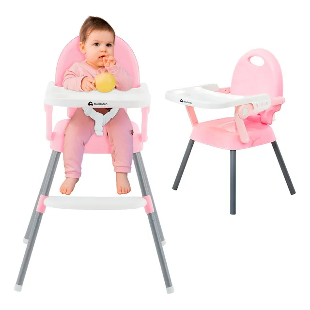 Silla Periquera Para Bebe Alta Plegable Portatil 3 En 1 Color Rosa