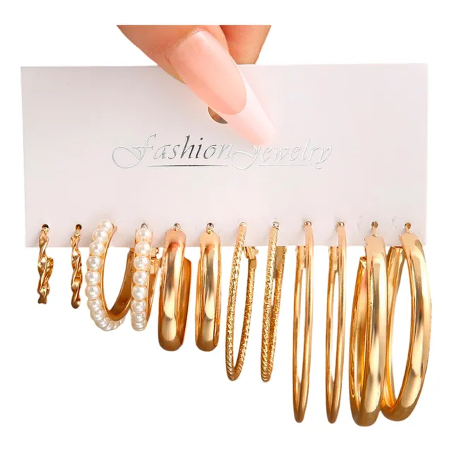 Set Juego De Aros Caravanas Acero Grandes - Que Regalo!