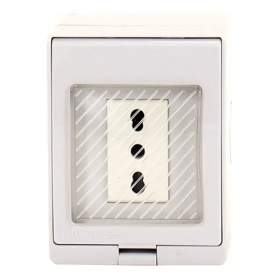 Tomacorriente Simple 10/16a Hydrobox Exterior Ip55 250v Sec Color Blanco