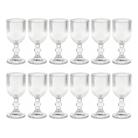 Jogo Com 12 Taças De Vidro Canelado 360ml Drinks Suco Água
