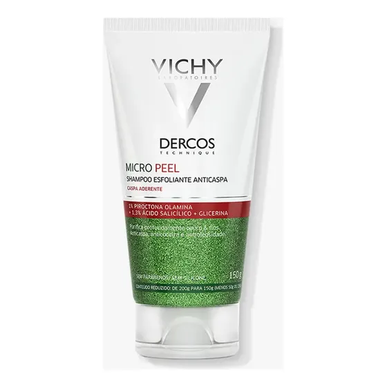 Shampoo Anticaspa Esfoliante Limpeza Profunda Ação Calmante com Ácido Salicílico e Piroctona Olamina Dercos Micro Peel Vichy, 150ml