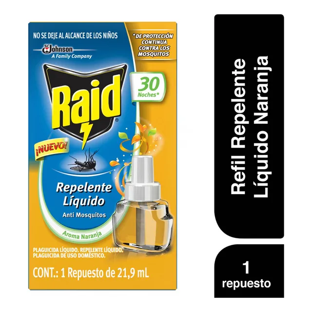Anti mosquitos insecticida Líquido Raid 30 noches Naranja Repuesto