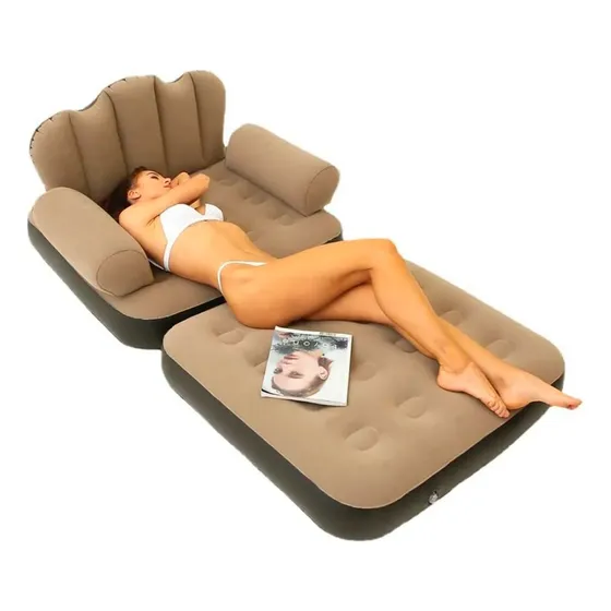 Sillon Puff Sofa Inflable Inflador Living Piscina Cama 2en1 Beige
