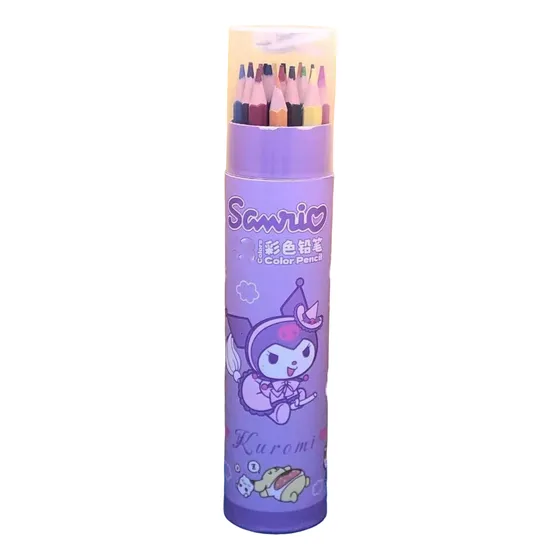 Set 24 Lapices De Colores Sanrio Hello Kitty, Kuromi, Cinnam Trazo Kuromi