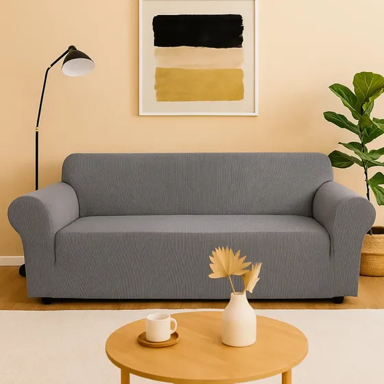 Funda Sofá 3 Cuerpos Cubre Sillón Elastica Tela Reforzada Gris Lisa | Cuotas sin interés
