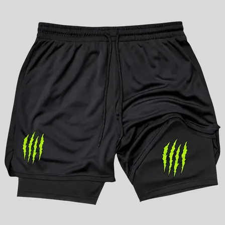 Short 2 Em 1 Academia Duplo Bermuda Masculina Treino Monster