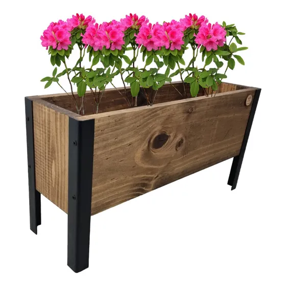 Macetero De Madera 60cm Color Roble Patas De Fierro