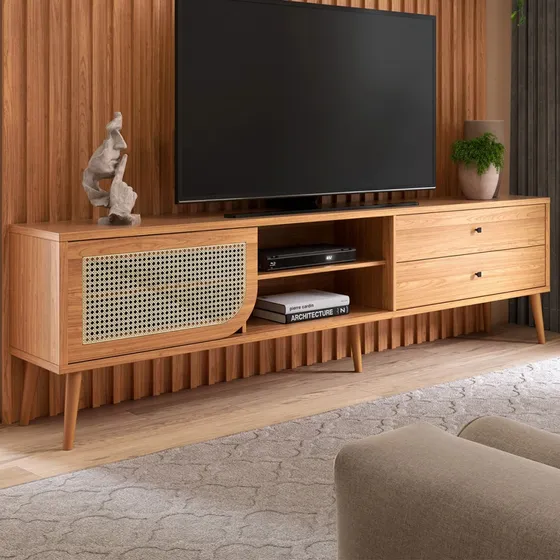Rack Para Tv Até 60 Polegadas Com Tela 1 Porta 2 Gavetas Em Mdf 220 cm Cor Freijó TB 311 Dalla Costa