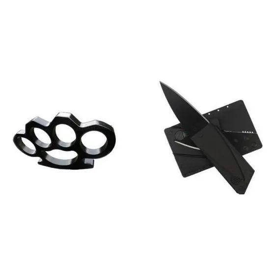 Kit Defensa Personal Navaja Tipo Tarjeta + Manopla + Carnet!