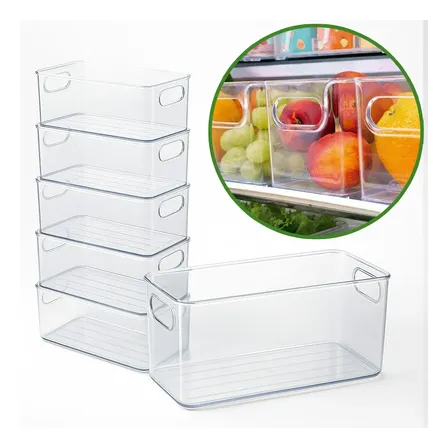 Kit 6 Organizadores De Geladeira Armário Cozinha Acrílico Caixa Organizadora
