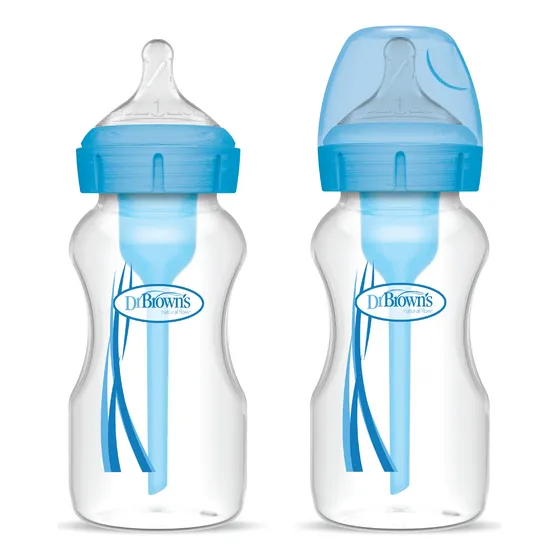 Pack 2 Mamaderas Boca Ancha Options+ 270ml Dr. Brown's Azul