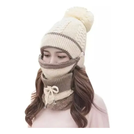 Gorro Abrigo Pompón Con Bufanda Conjunto 3en1 Clicshop
