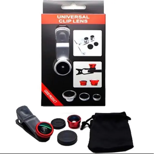 Kit 3 En 1 Lente Cámara Teléfono Universal Ojo De Pez  Nuevo
