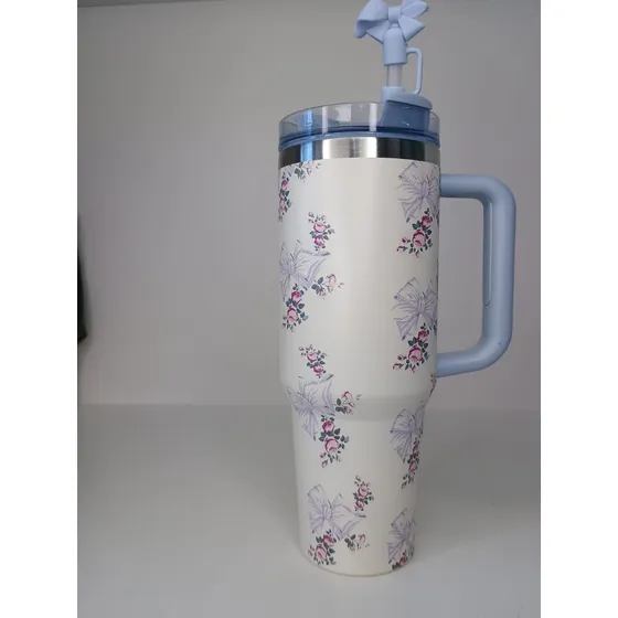 Copo Termico Floral 1200ml Com Proteção De Canudo