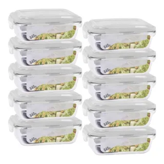 Conjunto 10 Potes 640ml Vidro Hermético 4 Travas Marmita Conjunto 10 Potes 640ml Vidro Hermético 4 Travas Marmita