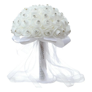 X For Ramo De Novia Blanco Artificial De Cristal Rosa X For Ramo De Novia Blanco Artificial De Cristal Rosa