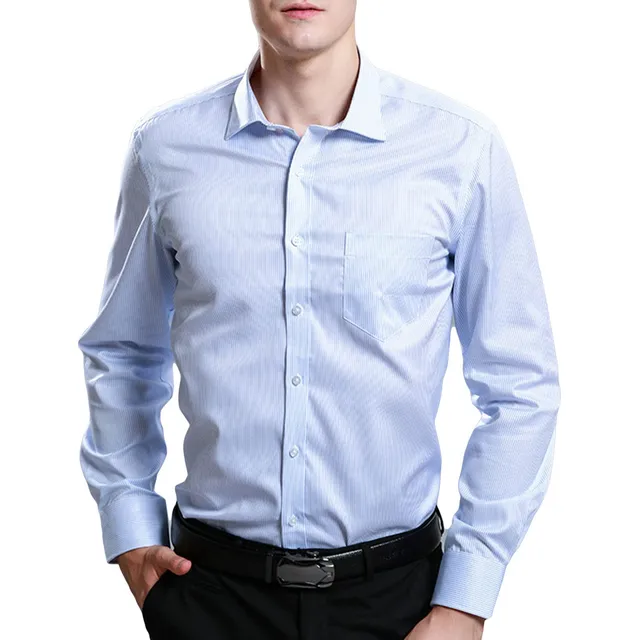 Camisa Manga Larga Boton Para Hombre Algodon Solido Ligera