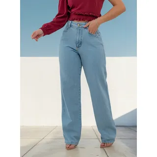 Calça Jeans Wide Leg Larga Reta Baloon Anos 90 Cintura Alta Calça Jeans Wide Leg Larga Reta Baloon Anos 90 Cintura Alta
