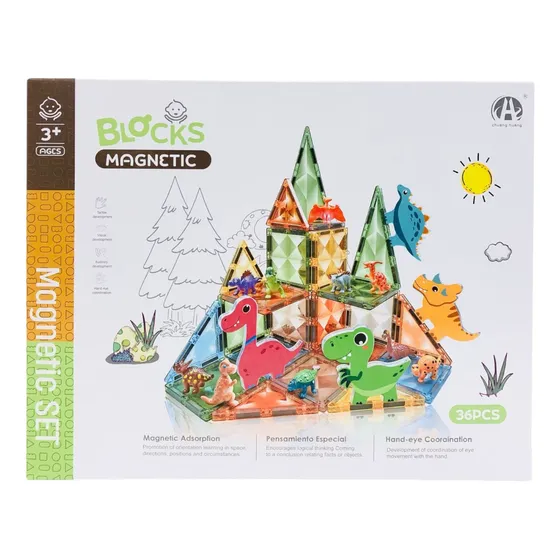 Bloques Construccion Magneticos Vitro Con Dinosaurios 36 Pzs