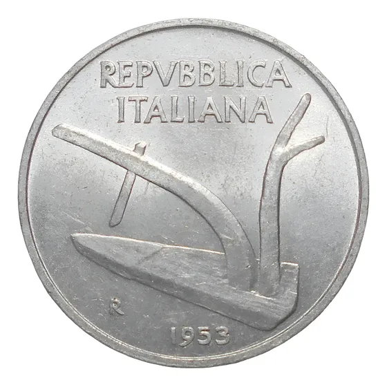 Italia 10 Liras 1953  Arado Y Espigas De Trigo - Km#93 Exc++